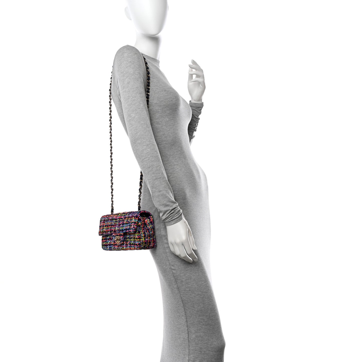Tweed Quilted Mini Rectangular Flap Navy Blue Multicolor