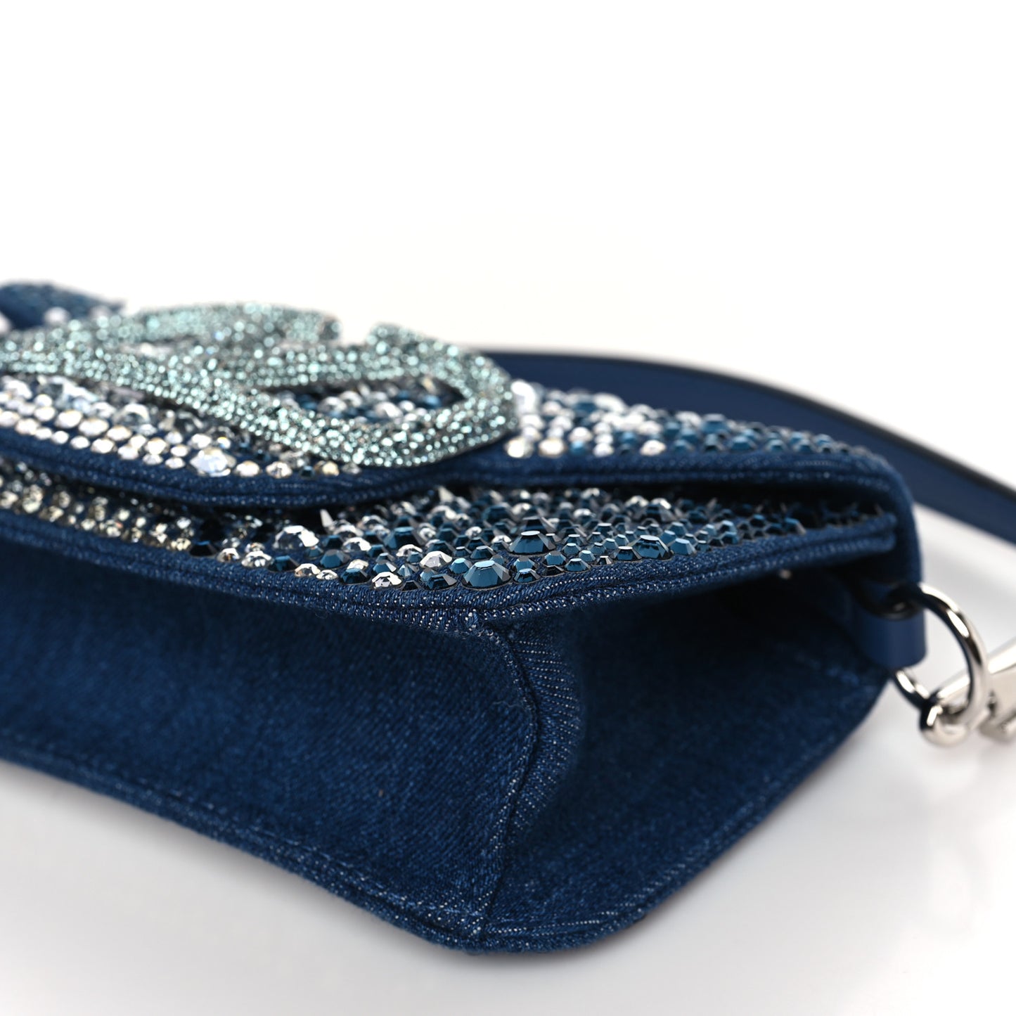 Denim Crystal Vlogo Embroidered Small Loco Shoulder Bag Montana Smoked Sapphire