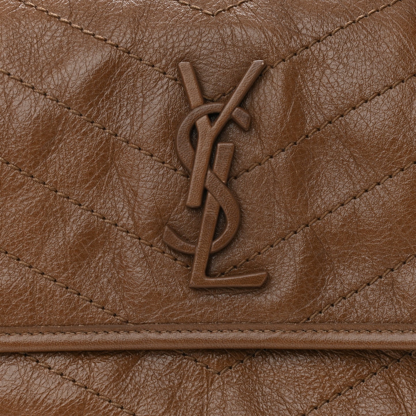 Crinkled Calfskin Matelasse Monogram Medium Niki Chain Satchel Tan Brown