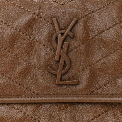 Saint Laurent Crinkled Calfskin Matelasse Monogram Medium Niki Chain Satchel Tan Brown 7 of 9