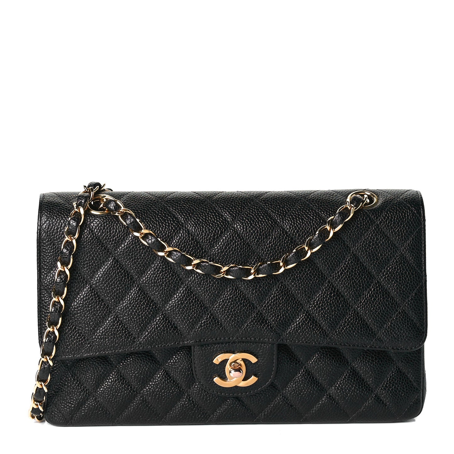 Caviar Quilted Medium Double Flap Black