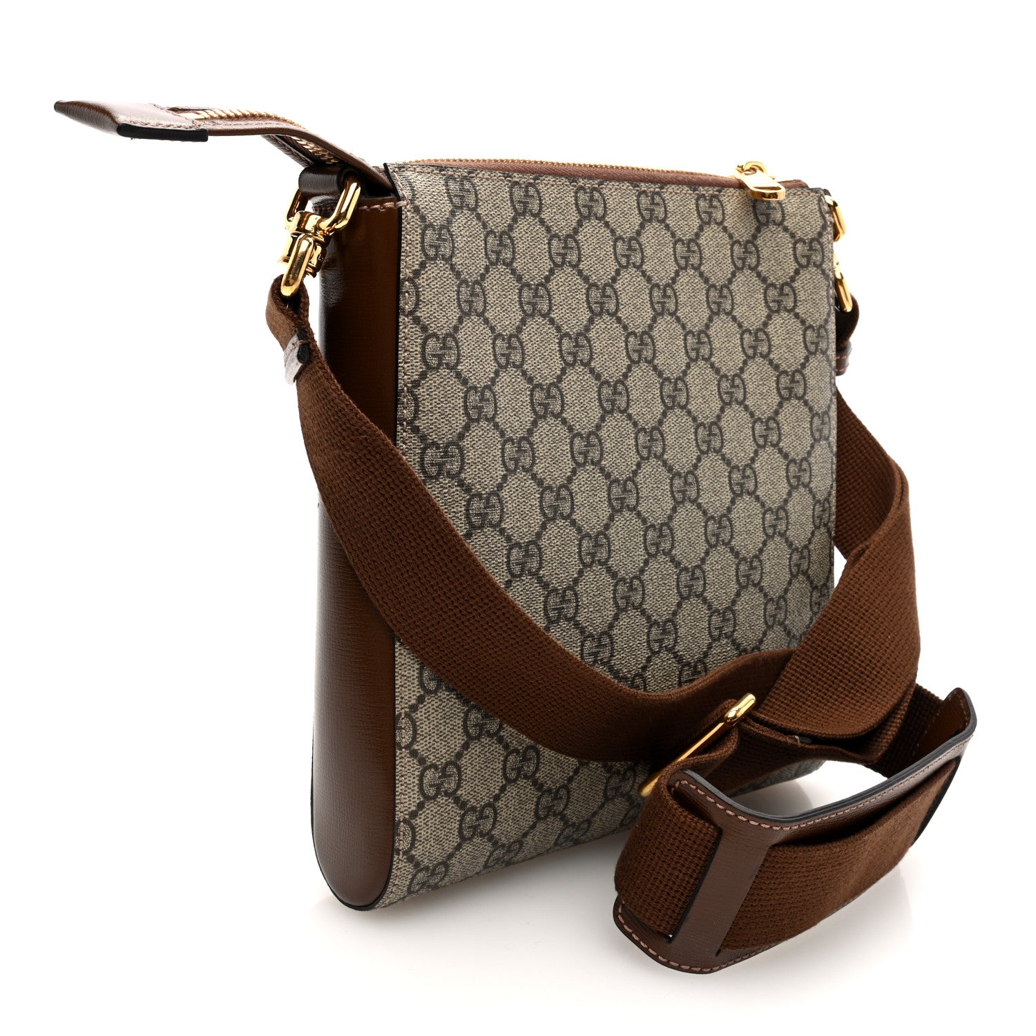 Gucci GG Supreme Monogram Azalea Calfskin Retro Interlocking G Flat Messenger Bag Beige Ebony Brown Sugar 3 of 9