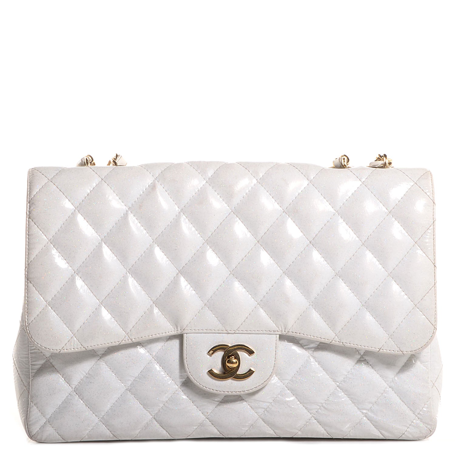 Chanel Patent Quilted Evening Star Jumbo Single Flap White 1 of 7