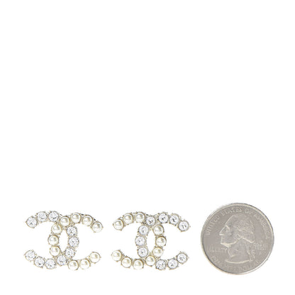Chanel Crystal Pearl CC Dazzling Domino Earrings Gold 2 of 5
