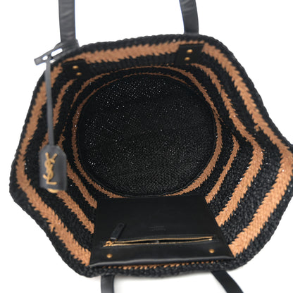 Saint Laurent Striped Raffia Calfskin Medium Panier Tote Naturel Black 5 of 10