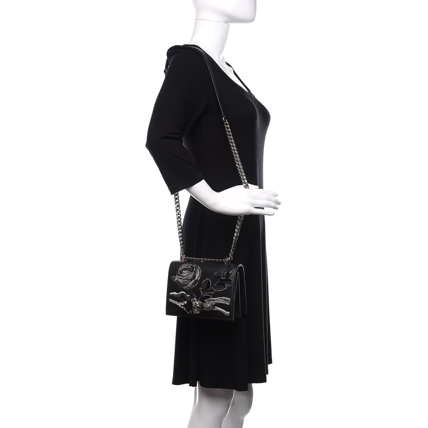 Alexander McQueen Calfskin Embroidered Knuckle Crossbody Black 2 of 10