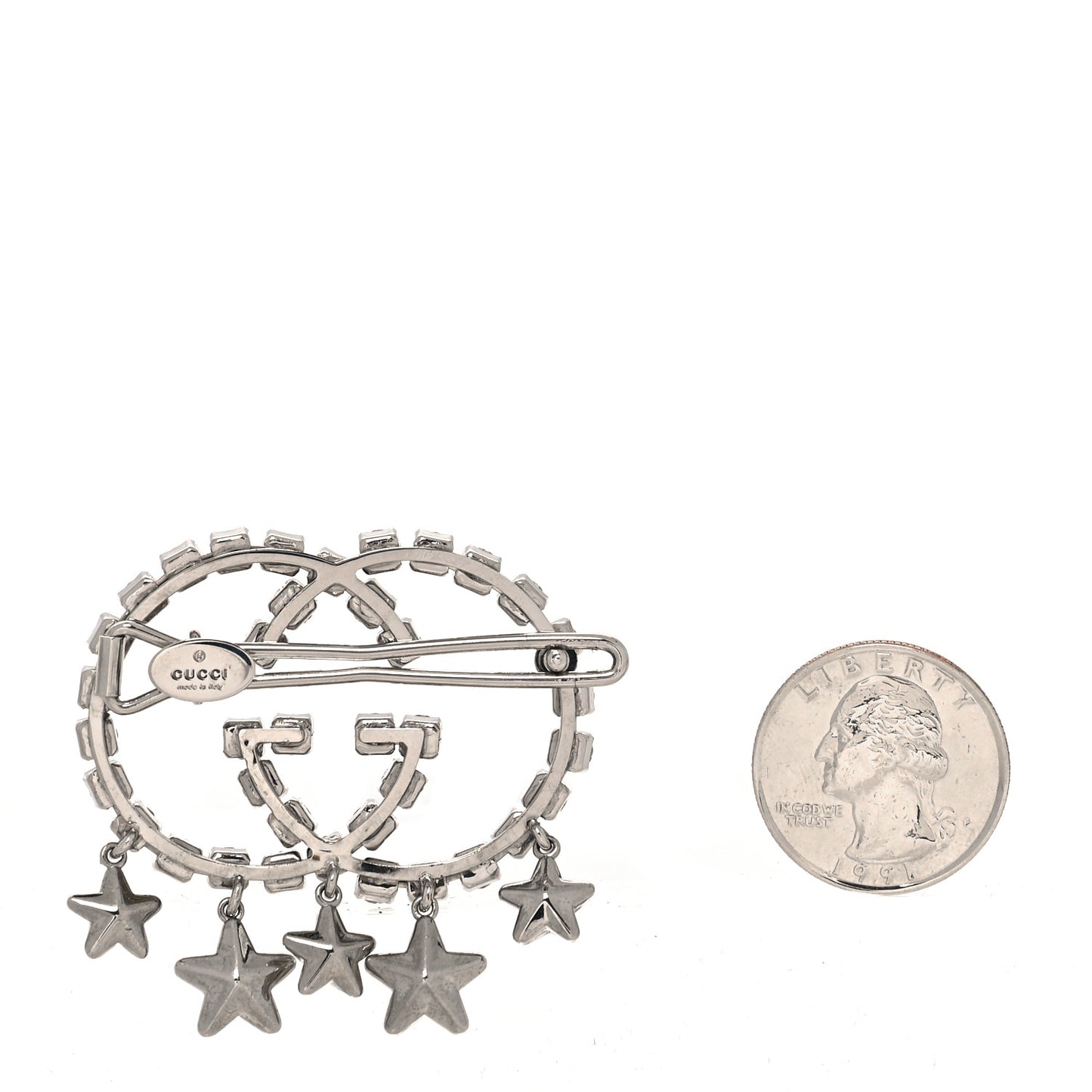 Crystal Interlocking G Star Hair Clip Silver