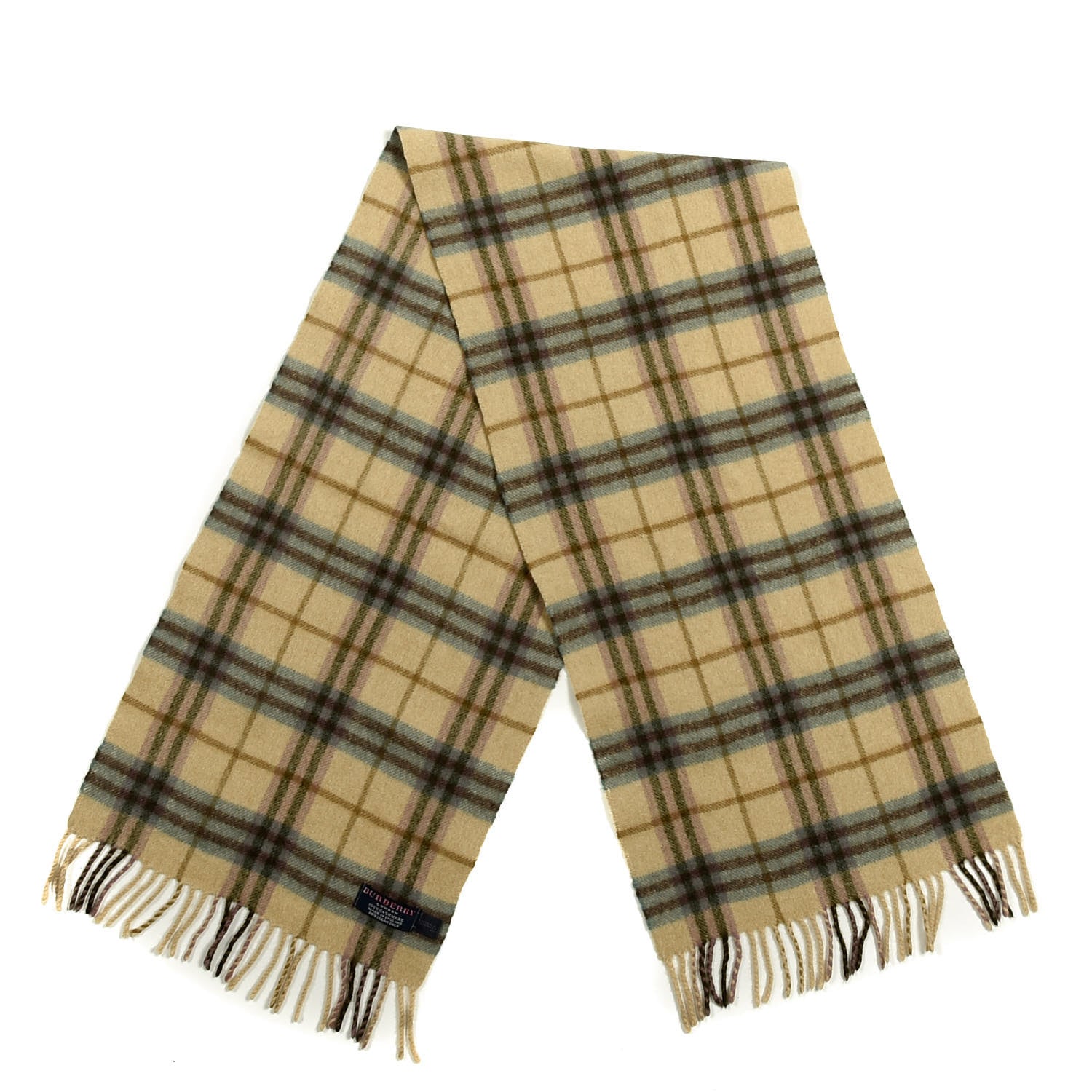 Burberry Cashmere Vintage Check Fringe Scarf Beige Blue 2 of 3