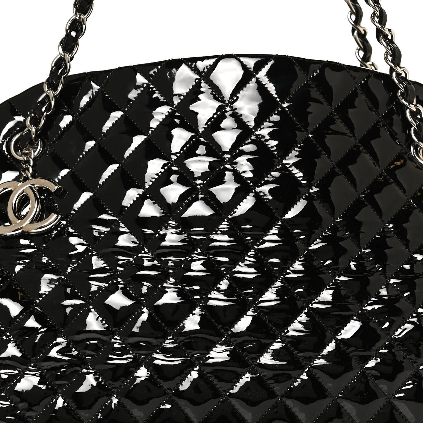 Patent Quilted Maxi Just Mademoiselle Bowling Bag Black