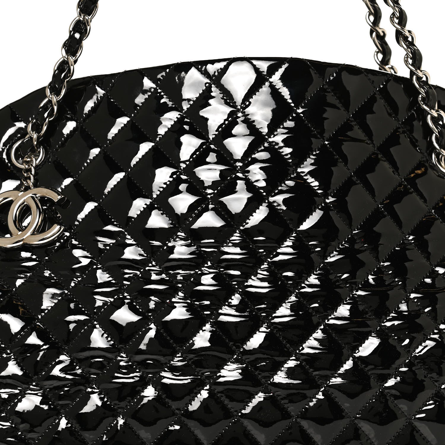 Chanel Patent Quilted Maxi Just Mademoiselle Bowling Bag Black 8 of 11