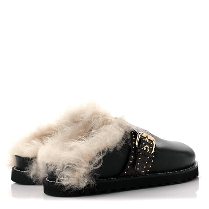 Louis Vuitton Calfskin Monogram Lambswool Winterbreak Comfort Clogs 38 Black 4 of 5