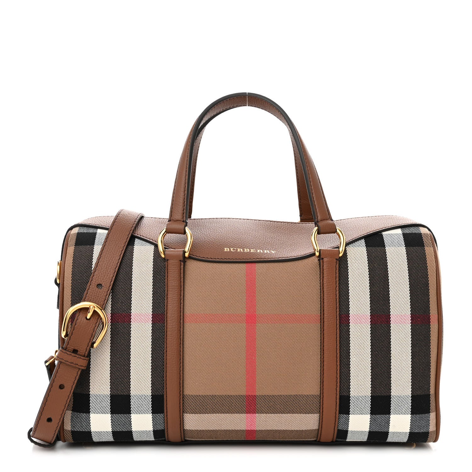 Burberry House Check Derby Calfskin Medium Alchester Bowling Bag Tan 1 of 9