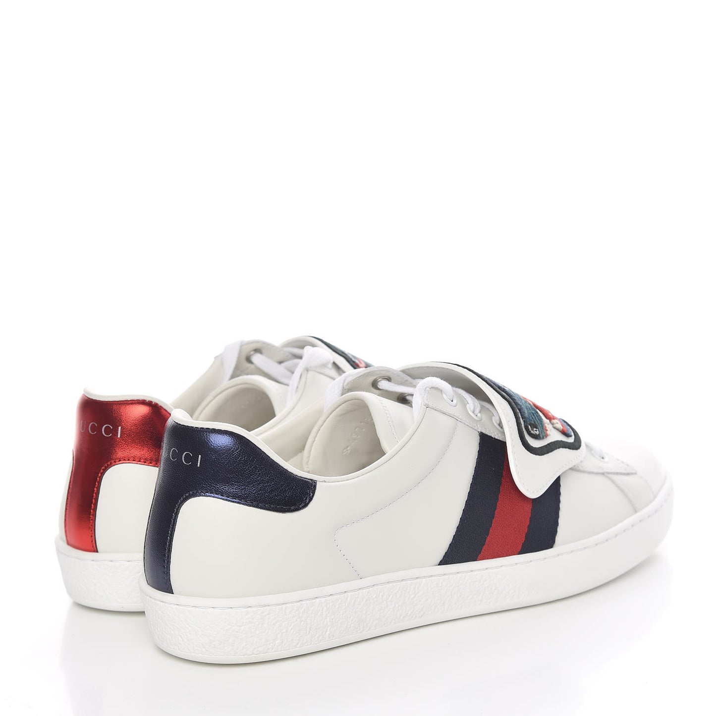Calfskin Web Wolf Embroidered Mens Ace Sneakers 9 White