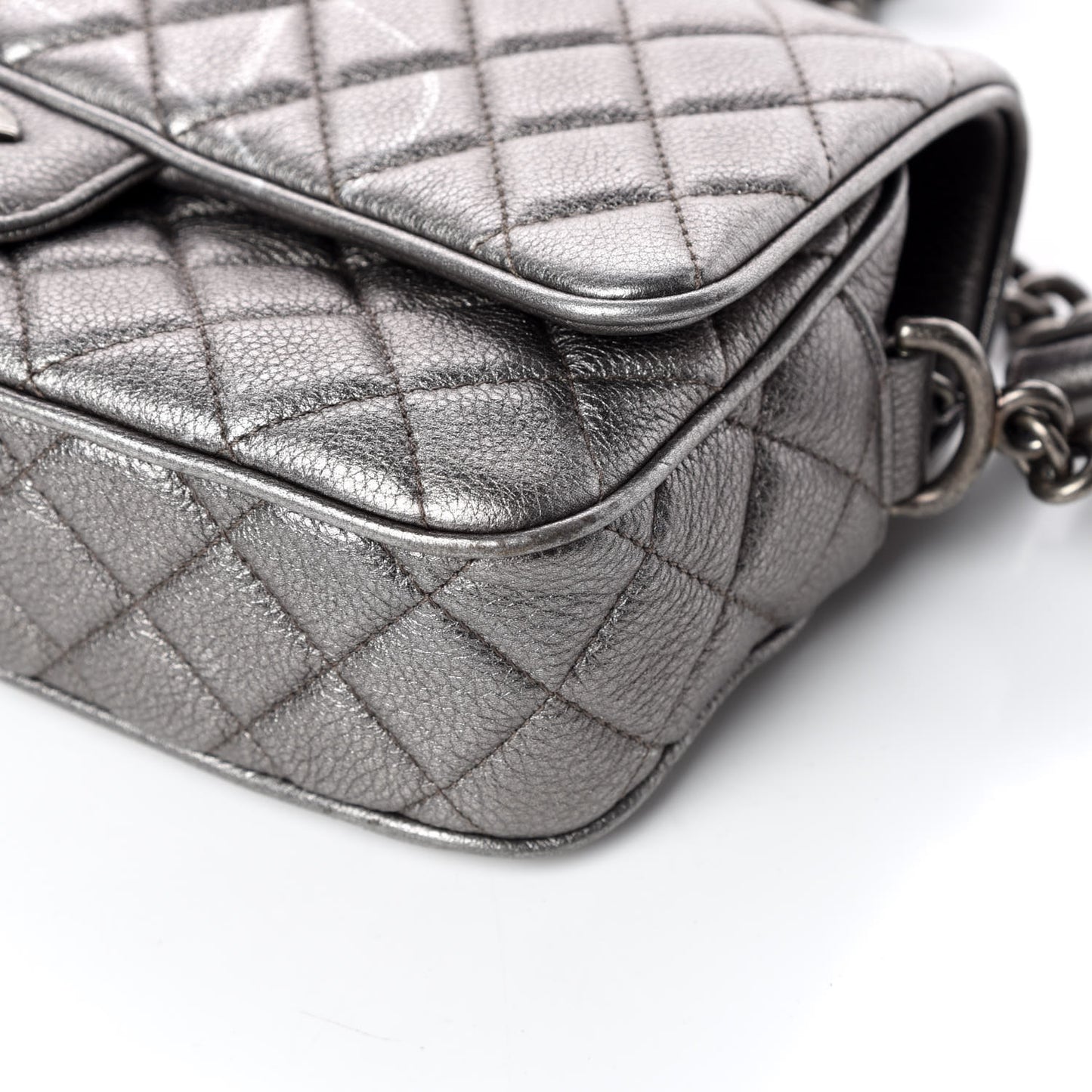 Metallic Calfskin Quilted Small Casual Rock Flap Silver