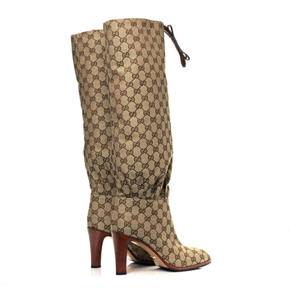 Gucci Monogram Malaga Kid Lisa Mid Heel Boots 40.5 Beige Ebony 4 of 7