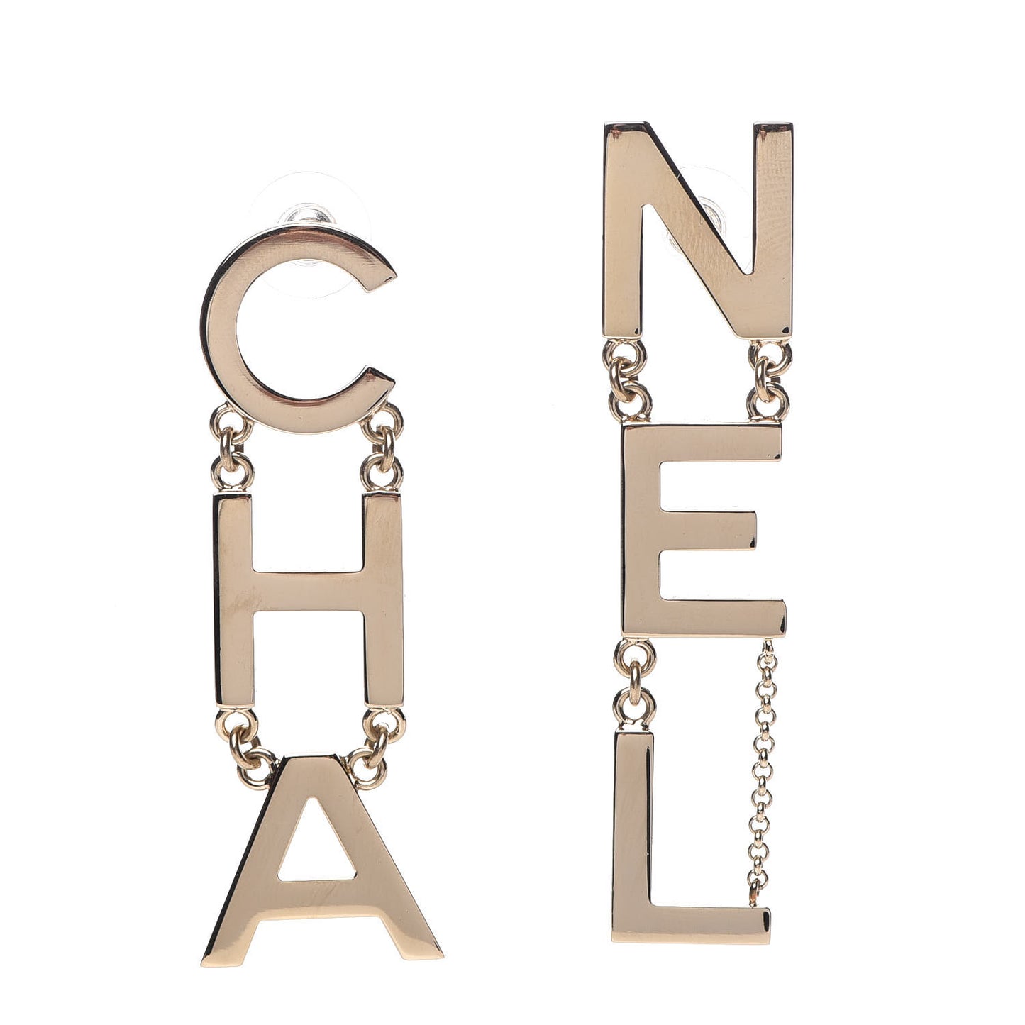 Metal Cha-Nel Logo Drop Earrings Gold