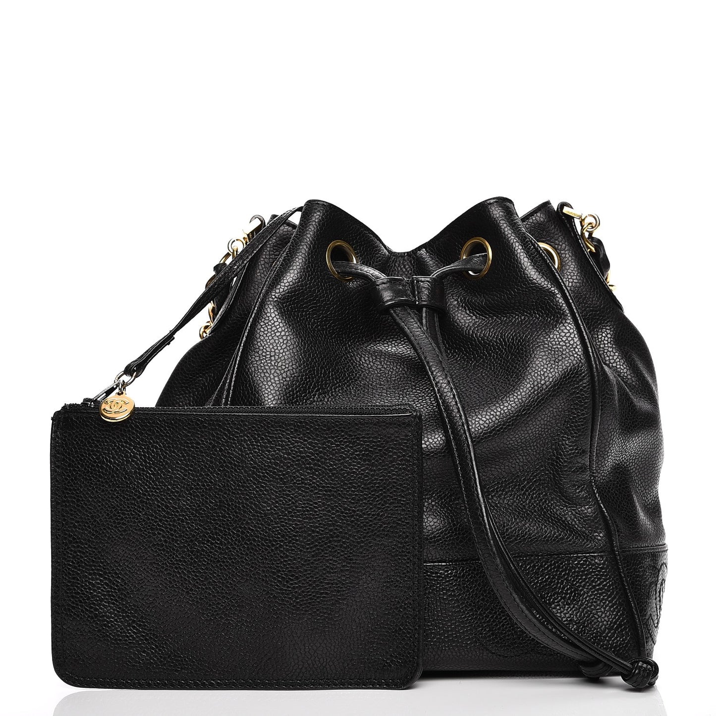 Caviar CC Drawstring Shoulder Bag Black