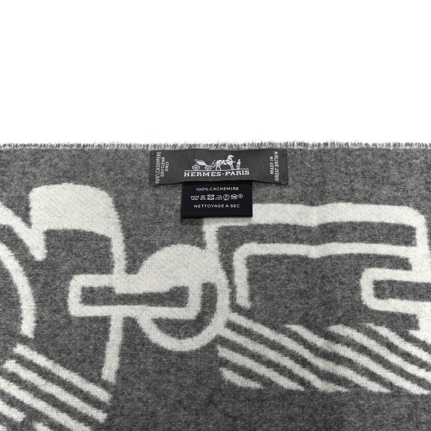 Hermes Cashmere Casaque Do Re Boucles Muffler Ivoire Gris Flanelle 3 of 3