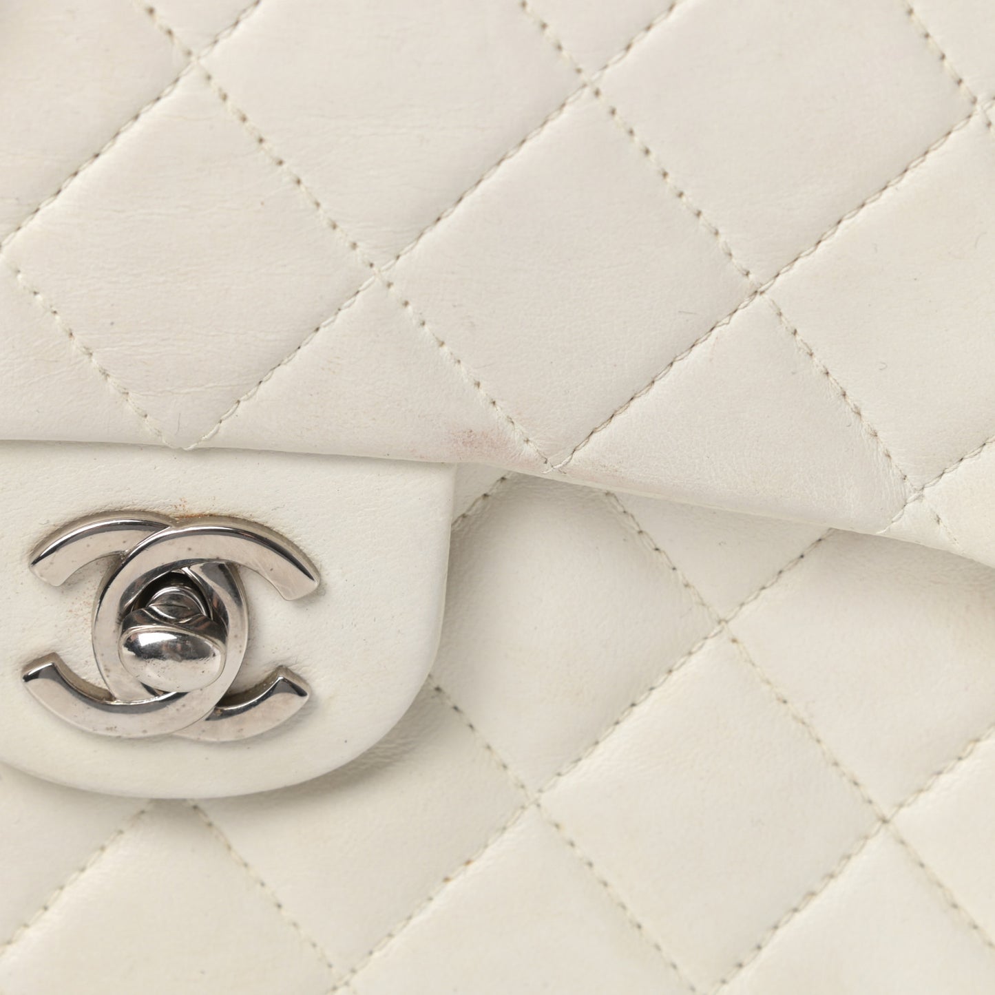 Lambskin Quilted Mini Square Flap White