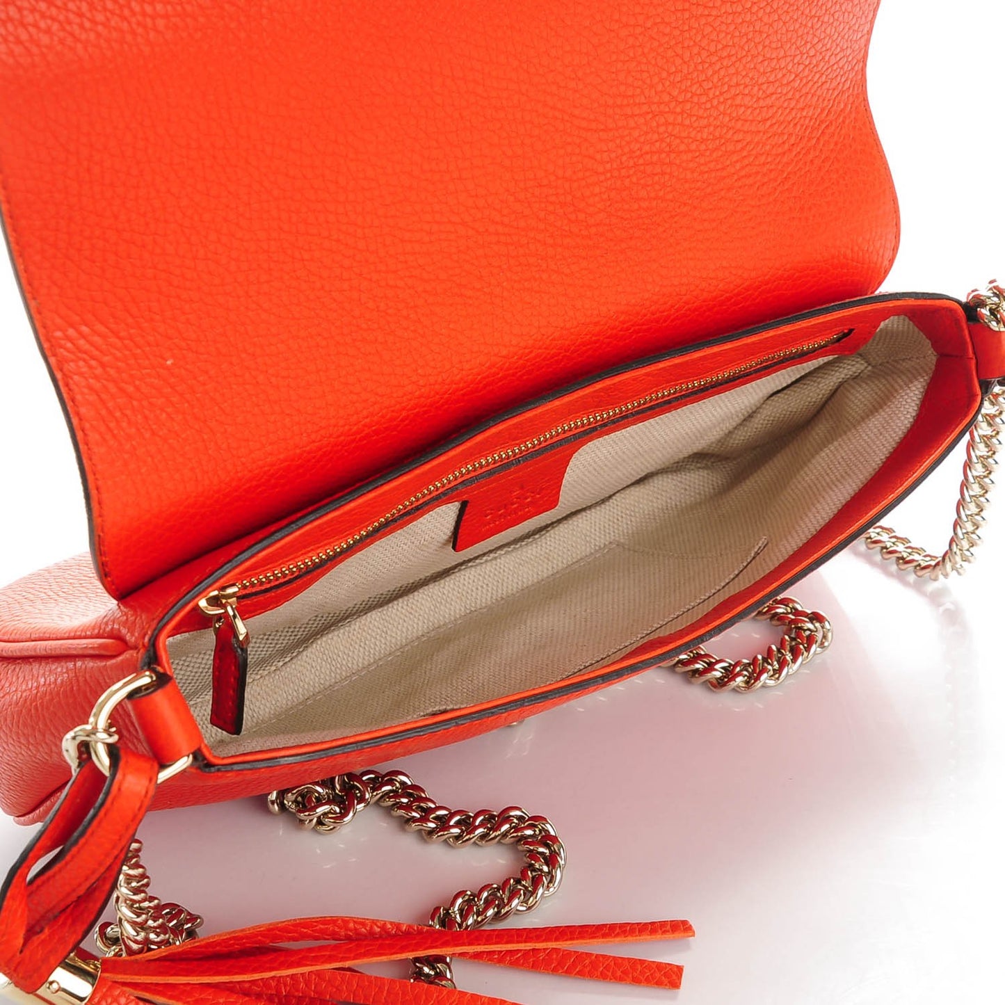 Pebbled Calfskin Medium Soho Flap Crossbody Sun Orange