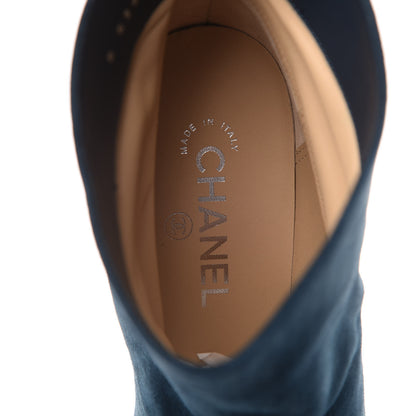 Chanel Suede Calfskin Satin Gabrielle Cap Toe Short Boots 40.5 Teal Black 6 of 9