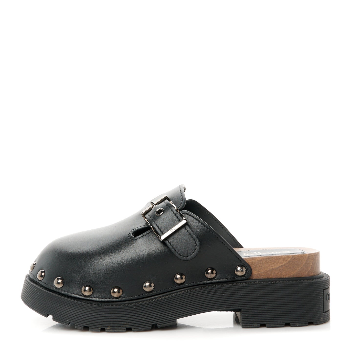 Calfskin Diorquake Buckled Lug Sole 15mm Clogs 37 Black