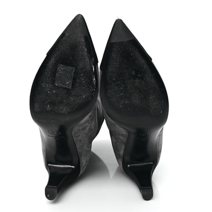 Chanel Suede Calfskin Satin Gabrielle Cap Toe Boots 39 Grey Black 5 of 9