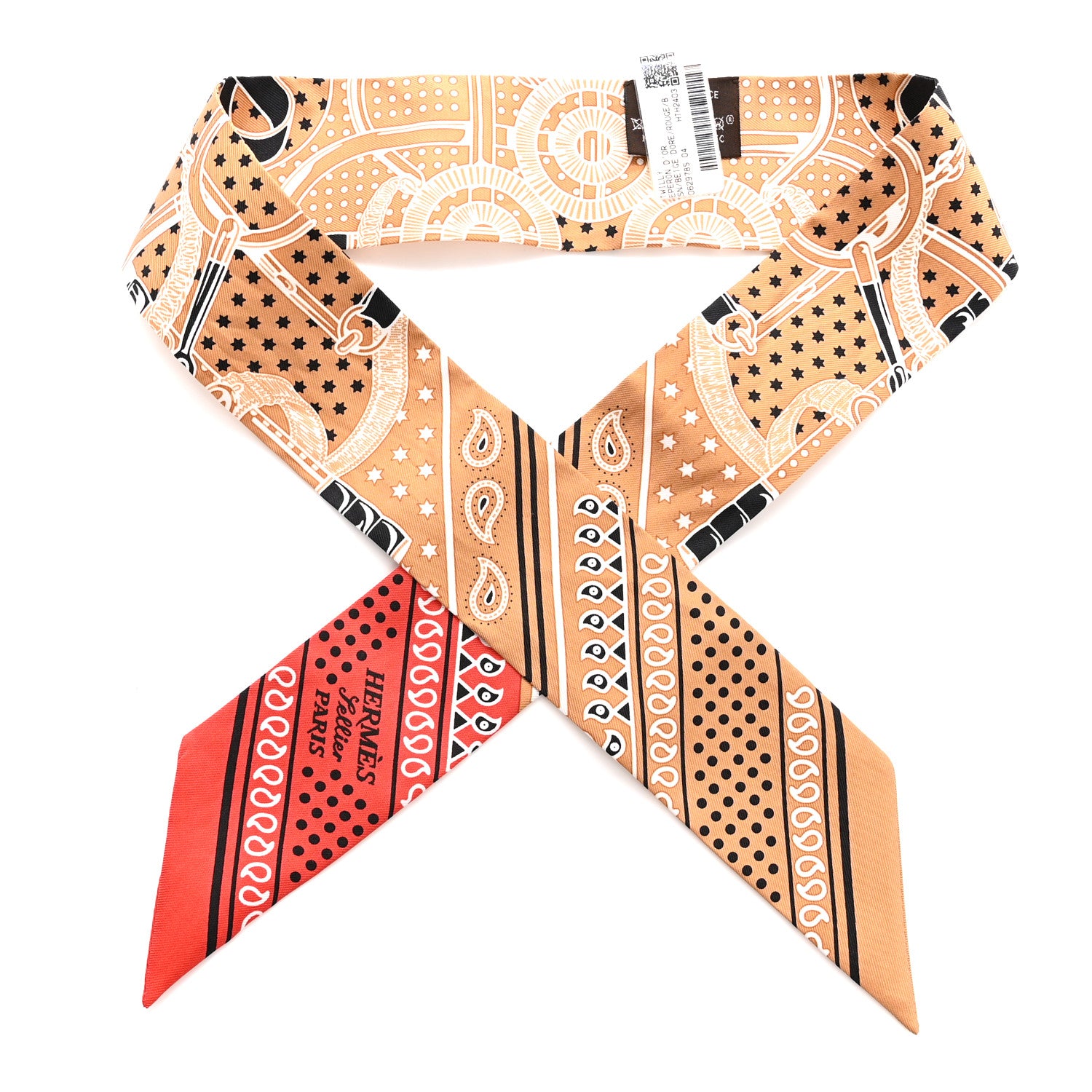 Hermes Silk Eperon d'Or Bandana Twilly Beige Dore Rouge 1 of 5