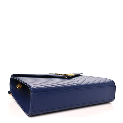 Saint Laurent Grain De Poudre Matelasse Chevron Large Monogram Satchel Navy Blue 4 of 11