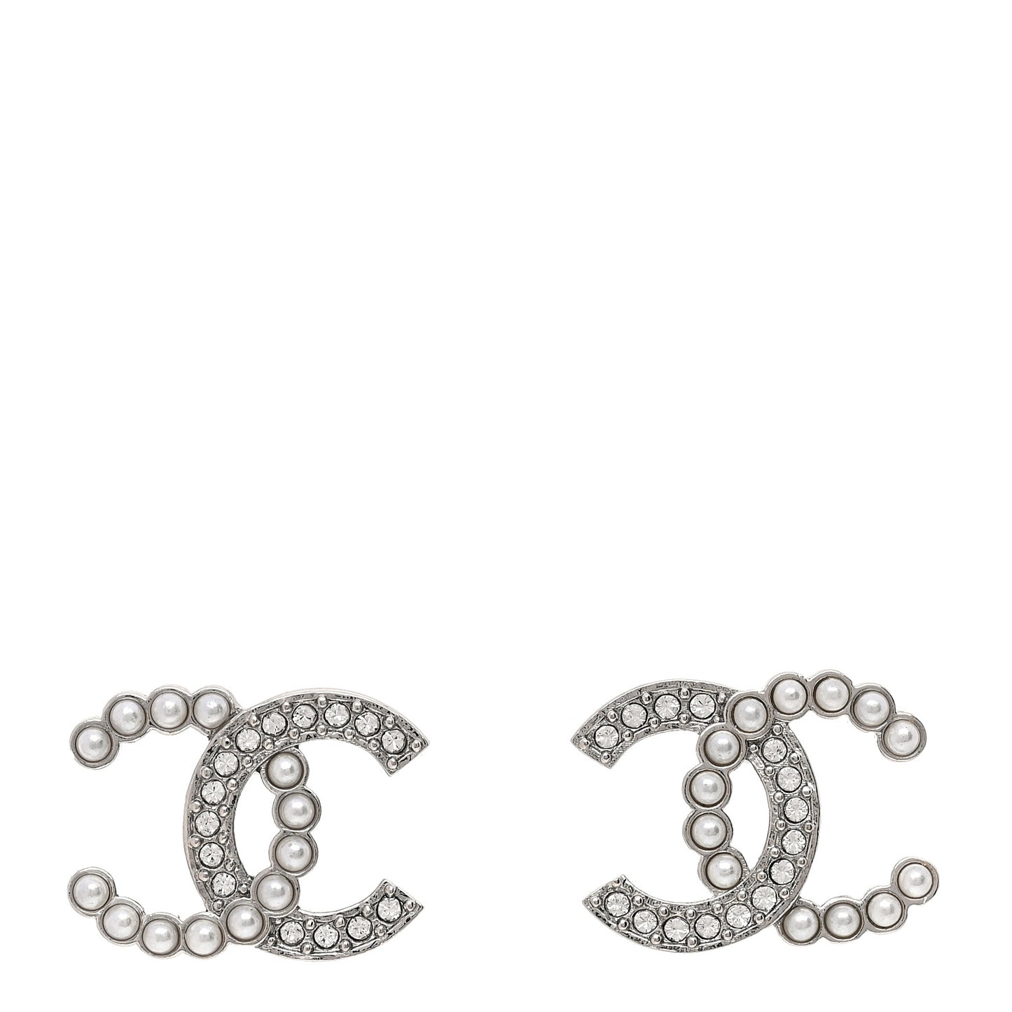 Pearl Crystal CC Earrings Silver Pearly White