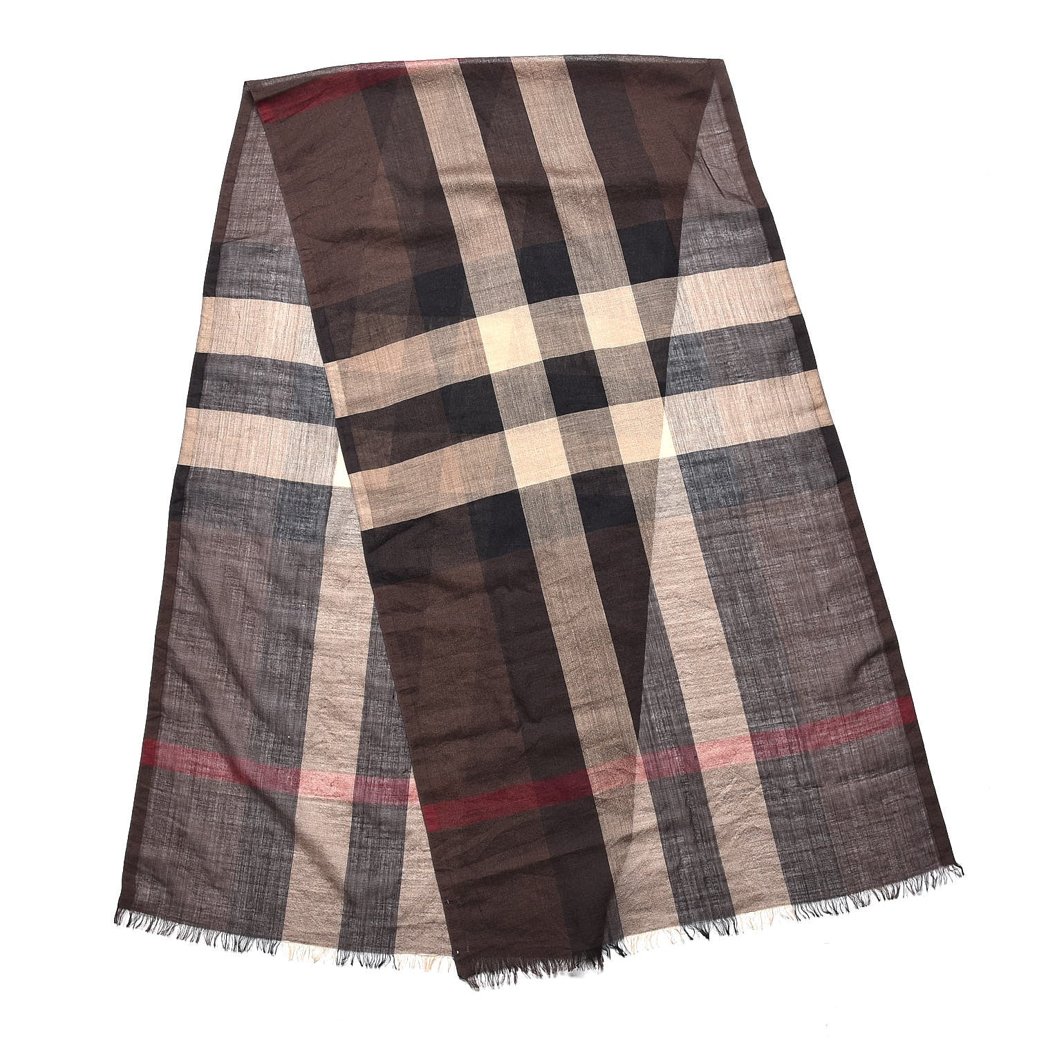 Burberry Wool Silk Gauze Giant Exploded Check Scarf Dark Brown 3 of 6