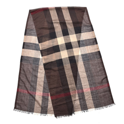 Burberry Wool Silk Gauze Giant Exploded Check Scarf Dark Brown 3 of 6