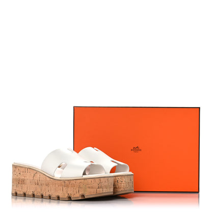 Hermes Calfskin Cork Eze 30 Sandals 38 White 10 of 10