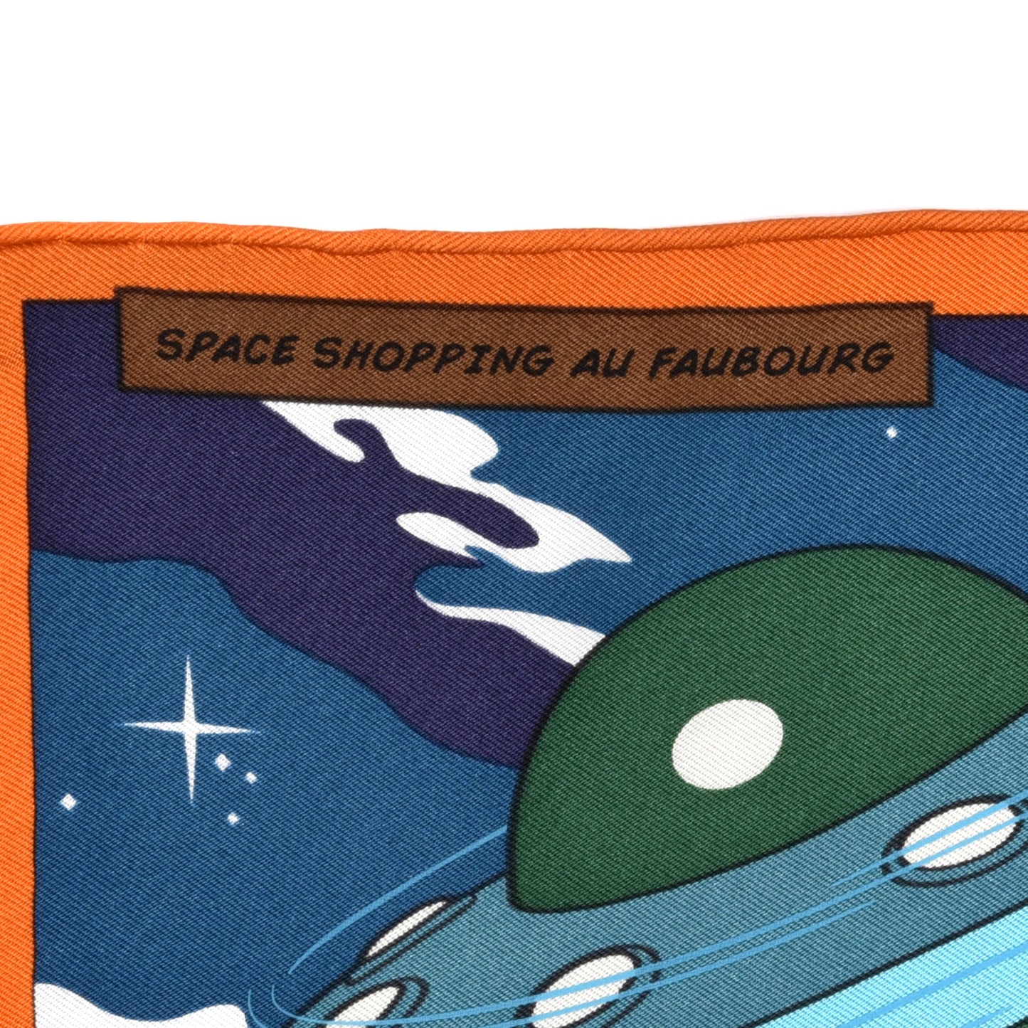 Silk Space Shopping Au Faubourg Pocket Square Scarf Bleu Orange Vert