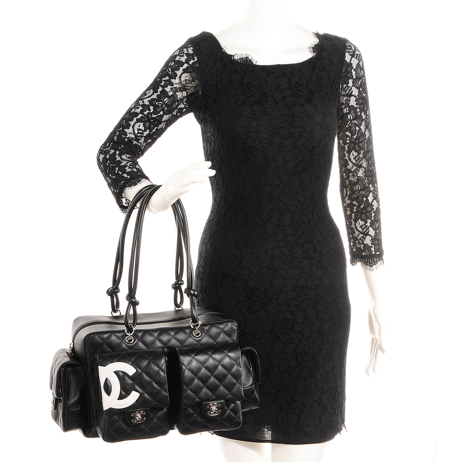 Chanel Calfskin Quilted Large Cambon Multipocket Reporter Black White 2 of 8