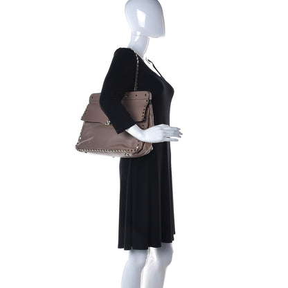 Valentino Garavani Vitello Rockstud Single Handle Flap Bag Beige 2 of 10