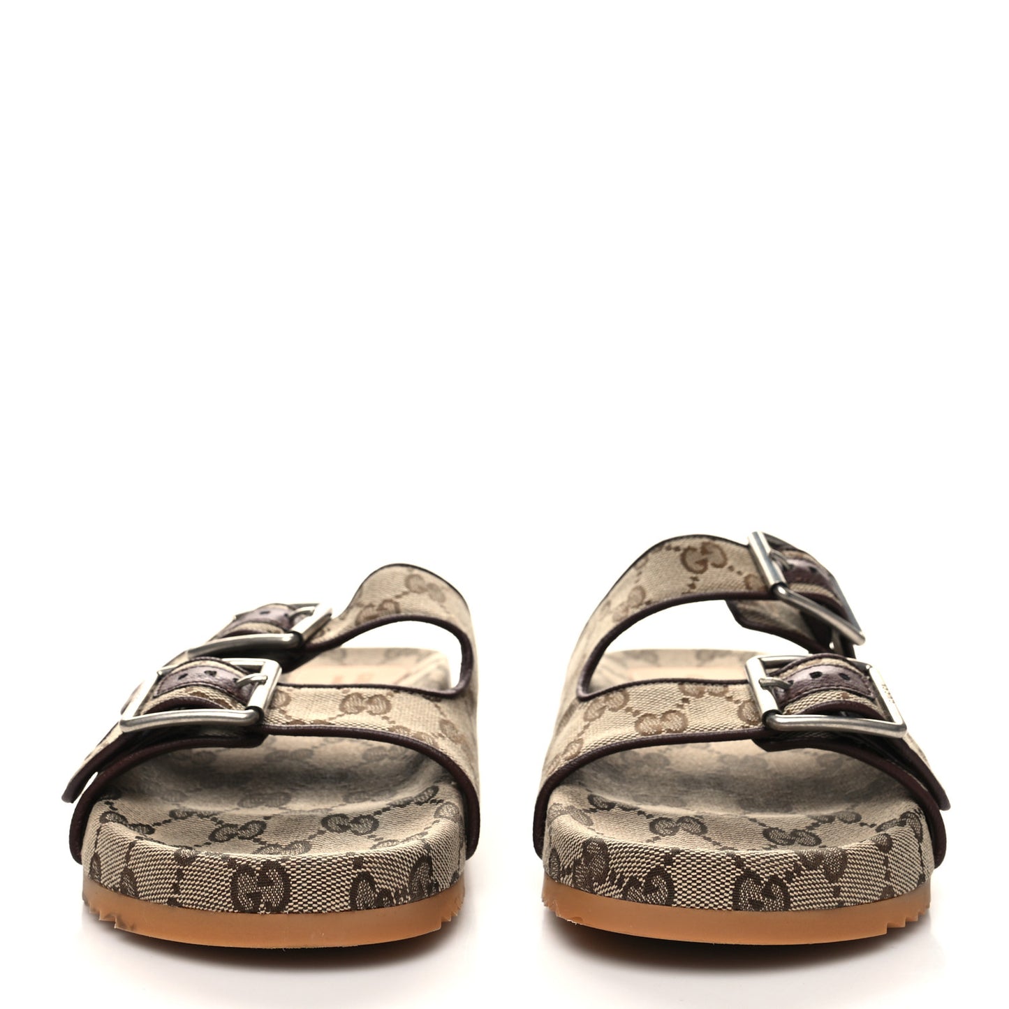 GG Monogram Lavaredo Eco Fabric Mens Slide Sandals With Straps 6 Beige Ebony Light Brown