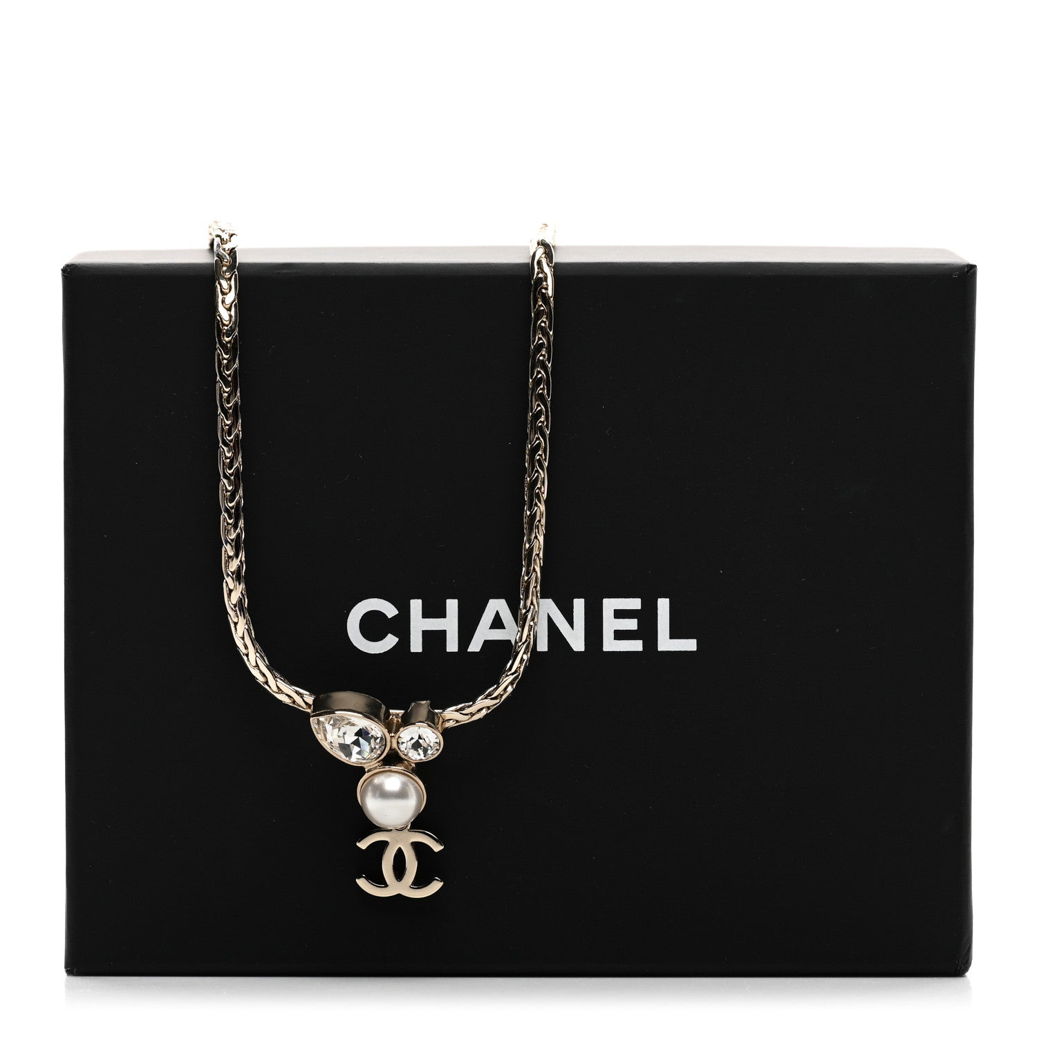 Chanel Pearl Crystal CC Teardrop Braided Necklace Gold 6 of 6