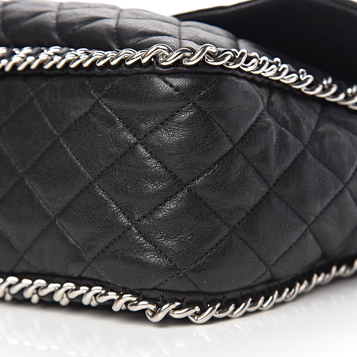 Washed Lambskin Quilted Maxi Chain Around Flap Black
