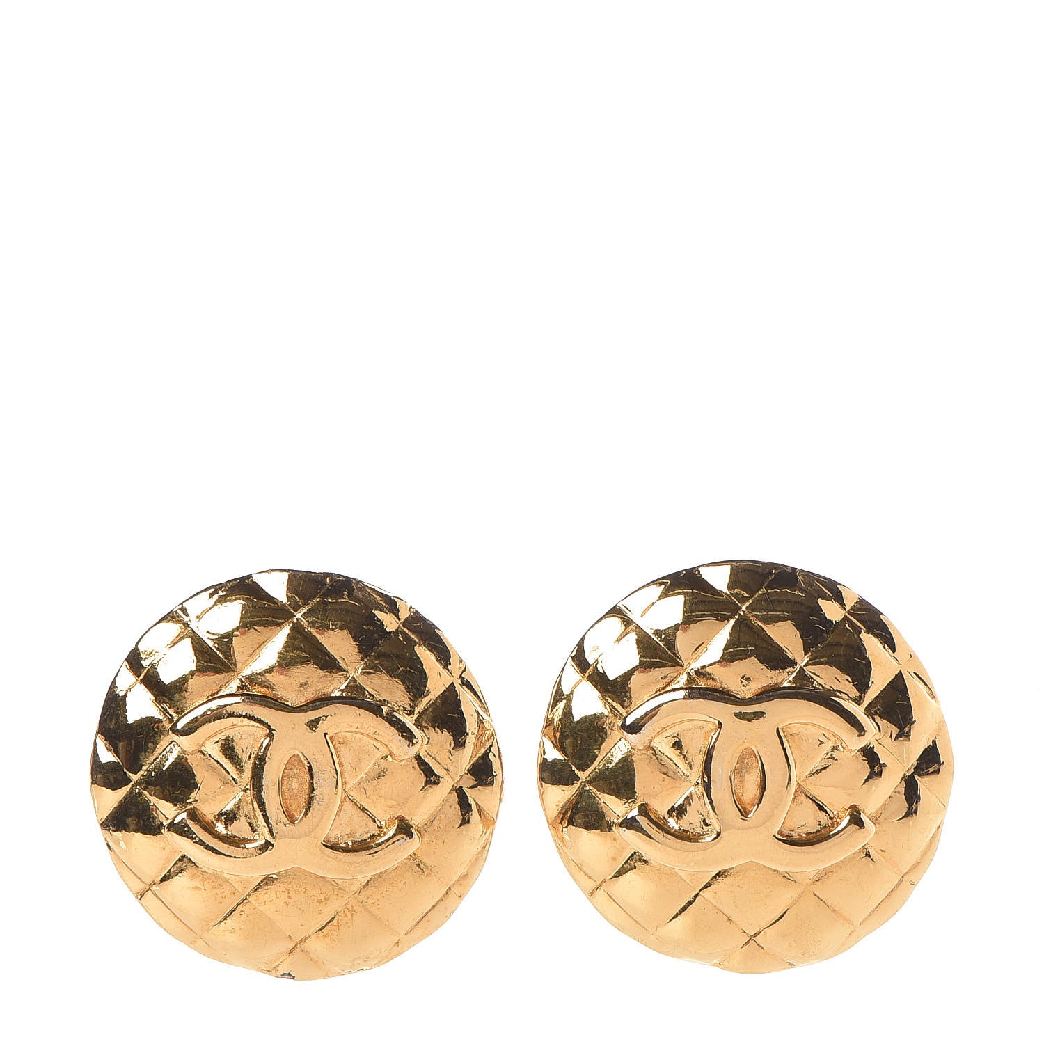 Chanel Round Quilted CC Clip On Earrings Gold 1 of 4