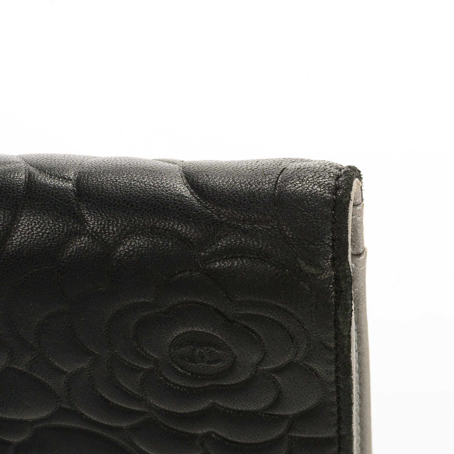 Chanel Lambskin Camellia Embossed Yen Wallet Black 8 of 8