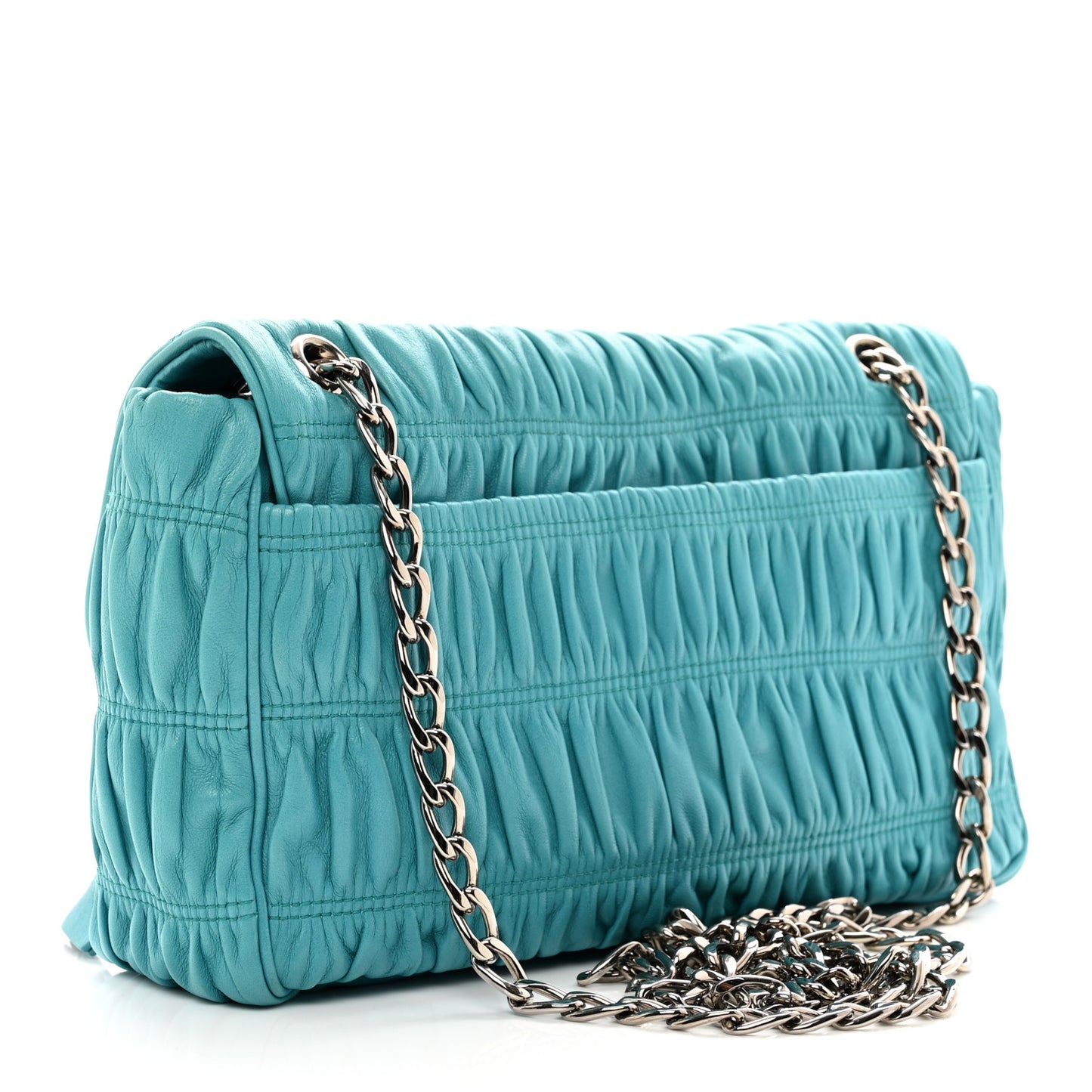 Nappa Gaufre Medium Sound Flap Shoulder Bag Turchese