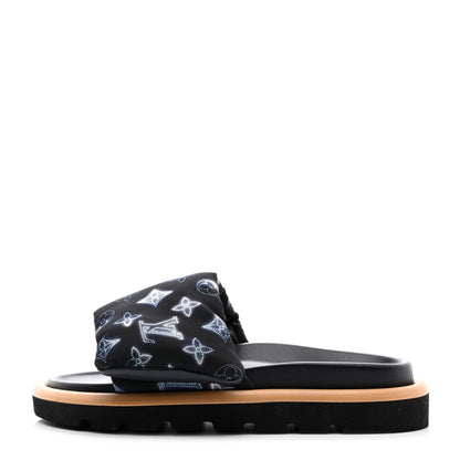 Louis Vuitton LOUIS VUITTON Nylon Monogram Womens Pool Pillow Comfort Mules 38 Navy Blue 1 of 8