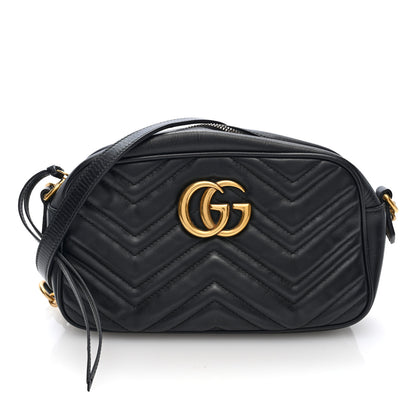 Gucci Calfskin Matelasse Small GG Marmont Chain Shoulder Bag Black 1 of 10