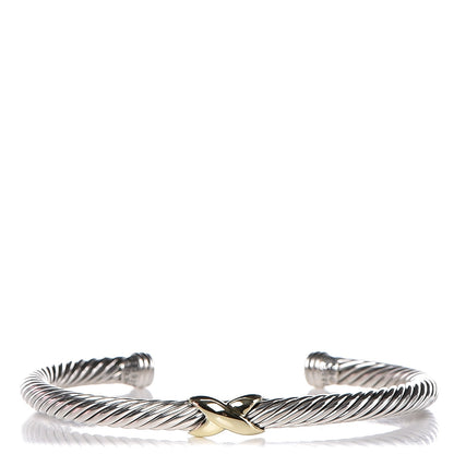 David Yurman Sterling Silver 14K Yellow Gold 5mm X Station Cable Bracelet 1 of 4