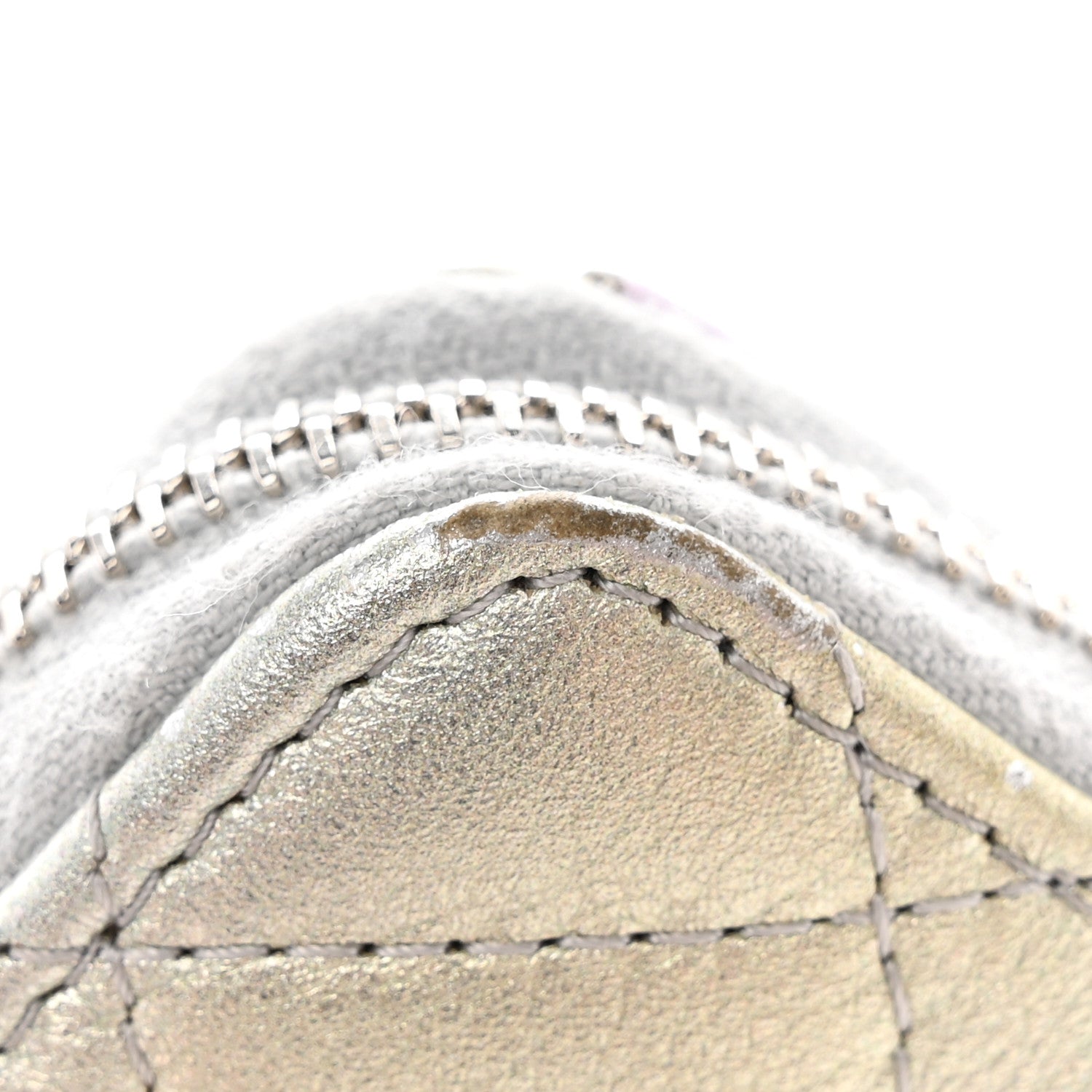 Chanel Gradient Metallic Calfskin Quilted Zip Around Coin Purse Wallet Silver Blue Yellow Purple 10 of 12