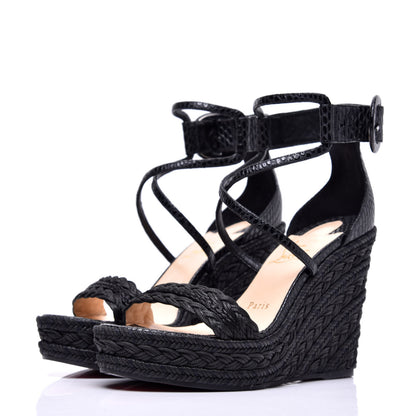 Christian Louboutin Cotton Braided Calfskin Bodrum 110 Wedge Sandals 36 Black 3 of 9