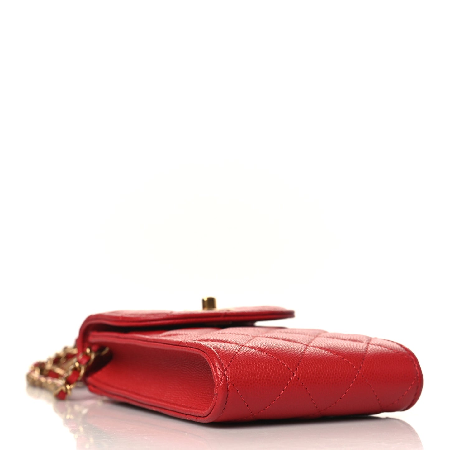 Caviar Quilted Chain Handle Round Phone Holder Red