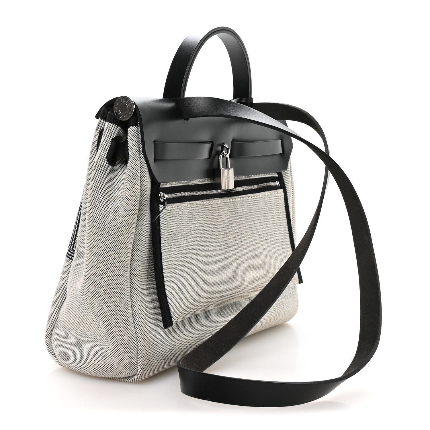 Hermes Vache Hunter Toile Chaine D'Ancre Herbag Zip Retourne 31   PM Ecru Black 3 of 10
