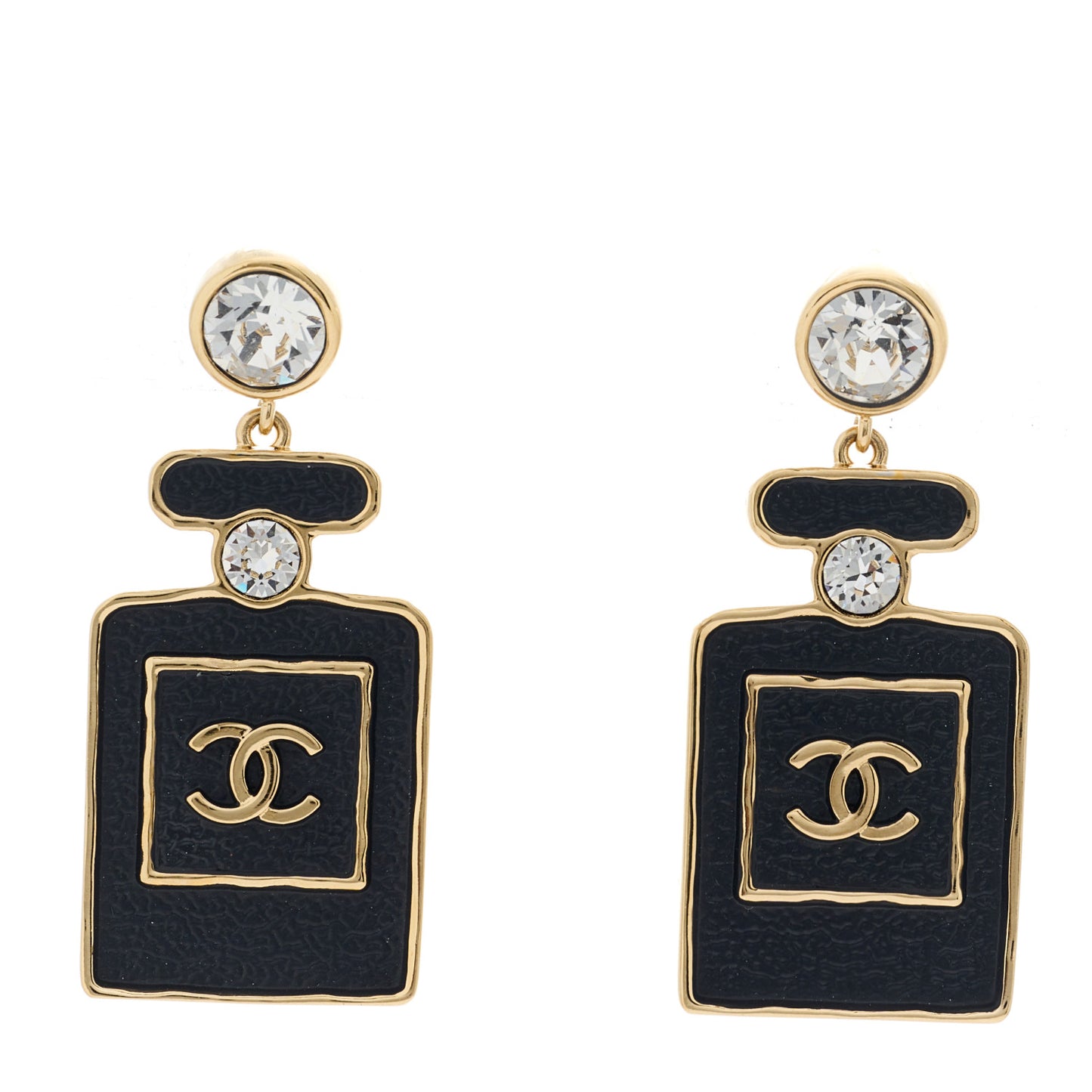 Metal Crystal Enamel CC Perfume Bottle Drop Earrings Gold Black